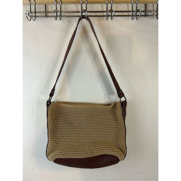 The Sak crochet shoulder purse leather strap  brown tan - Picture 2 of 8